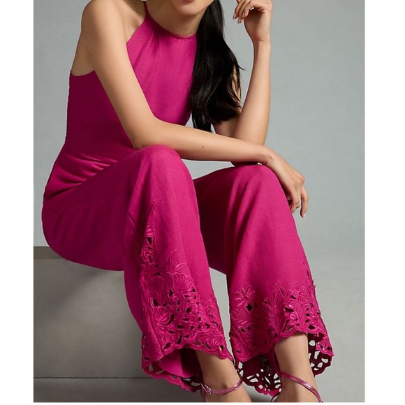 Anthropologie Cutwork Linen Jumpsuit | Sz 4 - Picture 3 of 6